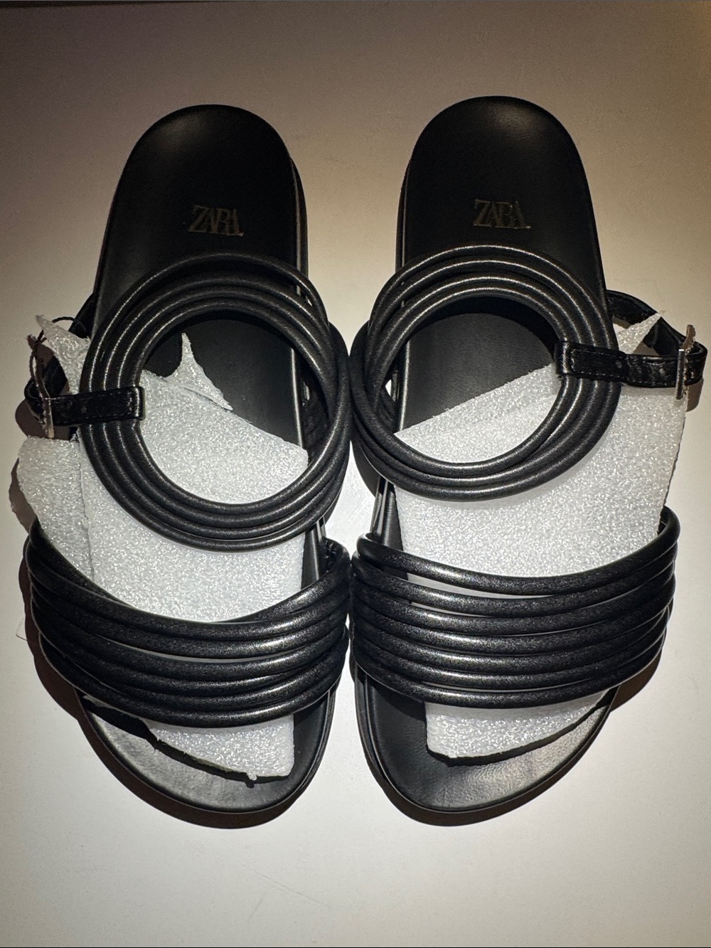 Zara Black Coiled-Strap Slide Sandals with Circular Detail